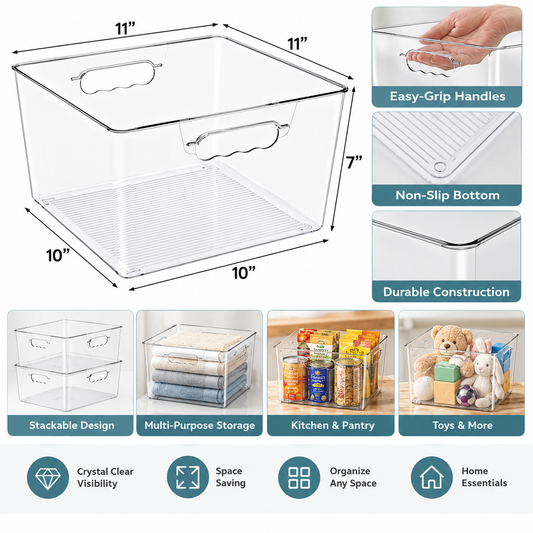 Clear Stackable Storage Bins – 6 Pack