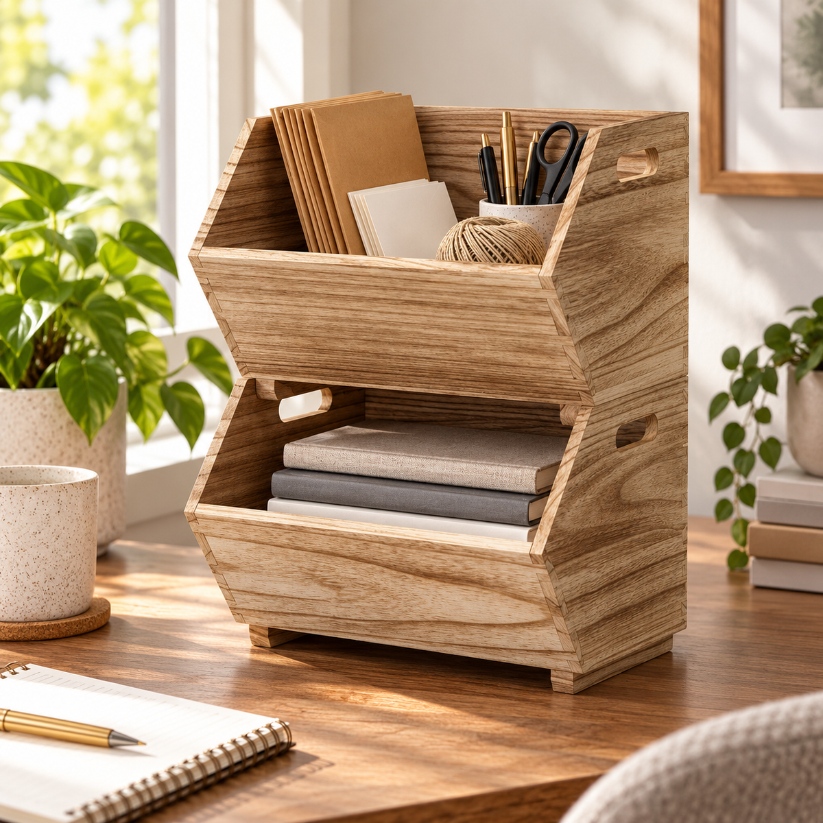 Natural Wood Storage Bins – 2 Pack