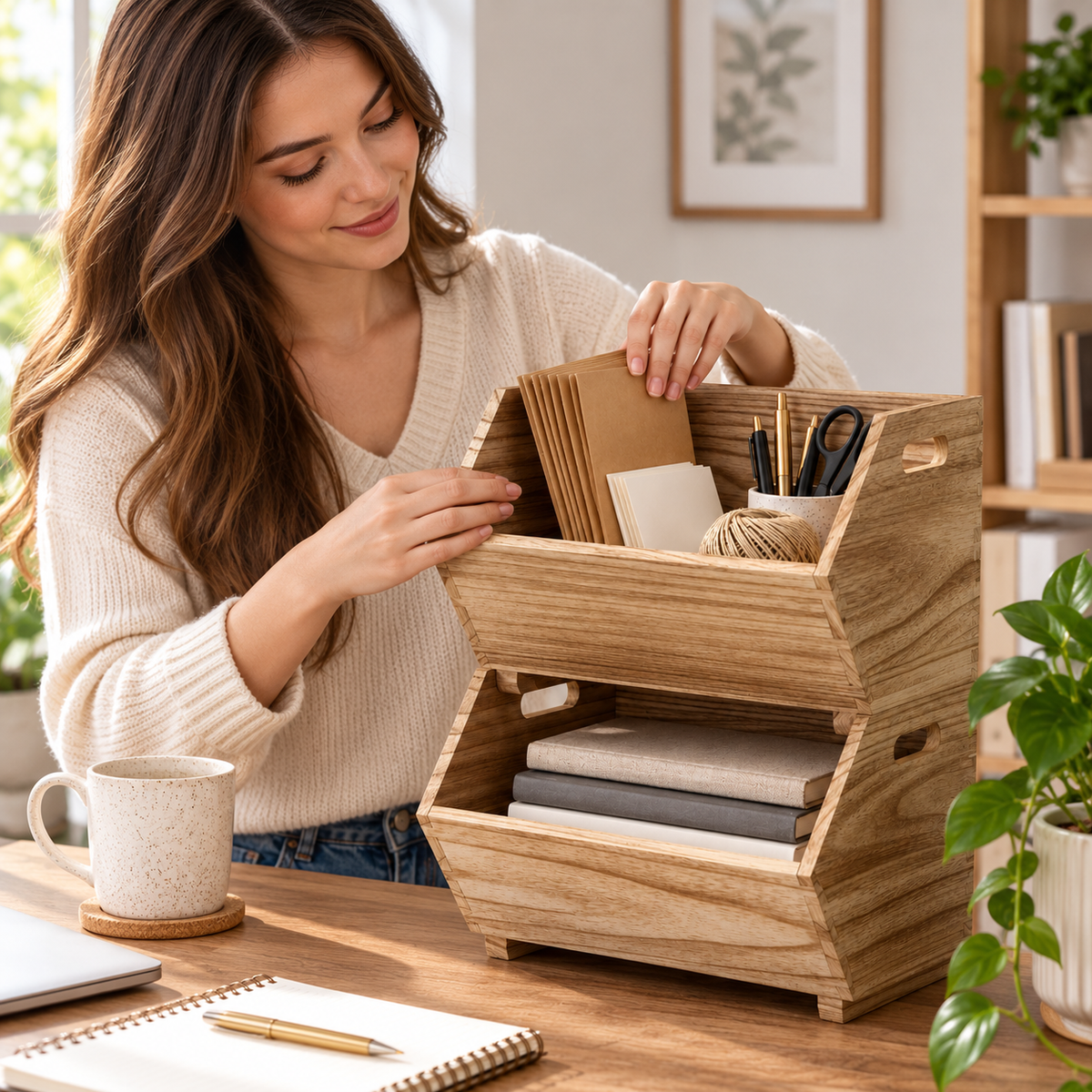 Natural Wood Storage Bins – 2 Pack
