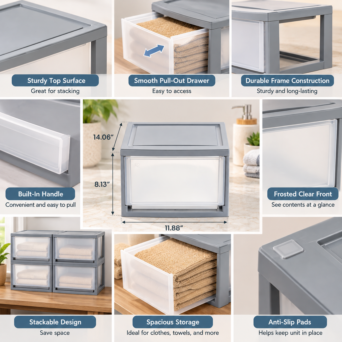 Stackable Storage Drawers – 4 Pack